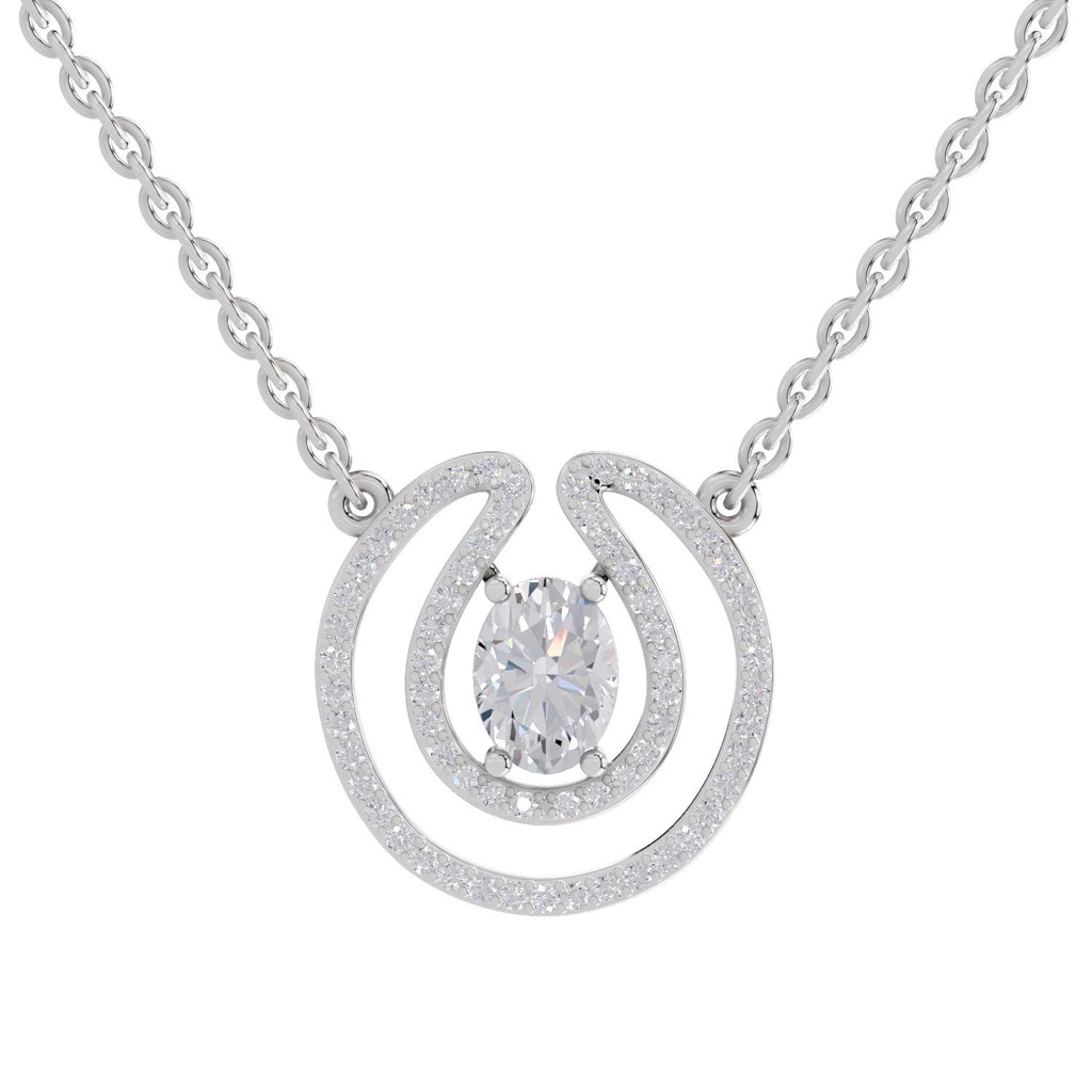 1.03 Ct Oval Halo Diamond Necklace in 14K
