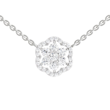 0.98 Carat Round Floral Necklace | 14K White Gold