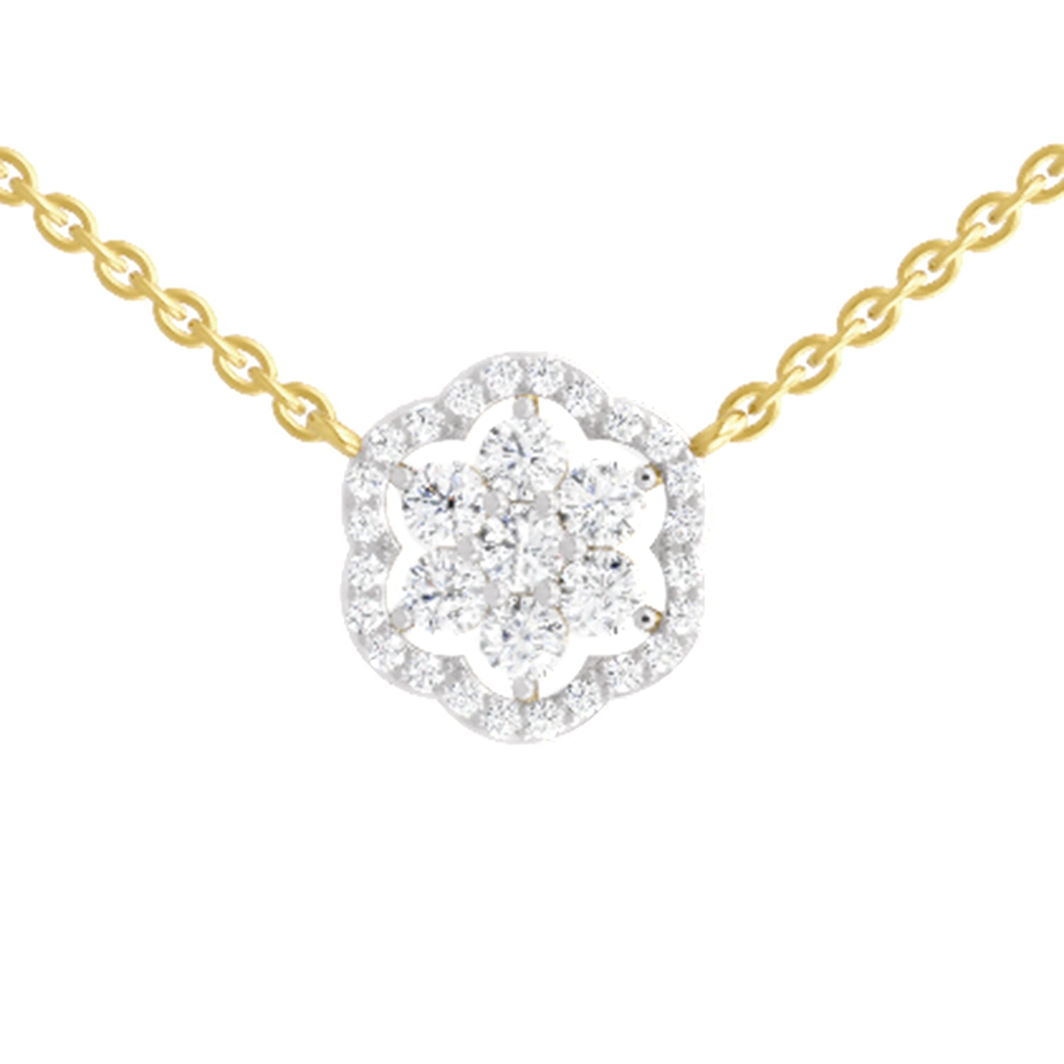 0.98 Carat Round Floral Necklace | 14K Yellow Gold