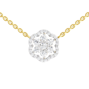0.98 Carat Round Floral Necklace | 14K Yellow Gold