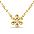 0.07 Ct Round Shape | 925 Sterling Silver Gold Plated Floral Pendant Necklace