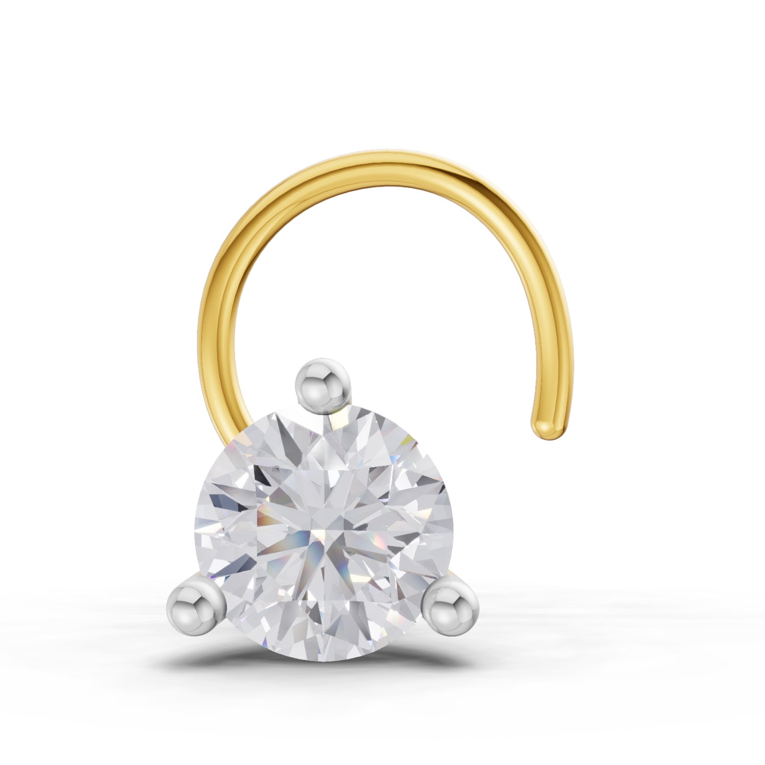 0.25 Ct Round Shape 3 Prong Solitaire Diamond Nose Pin | 14K Yellow Gold