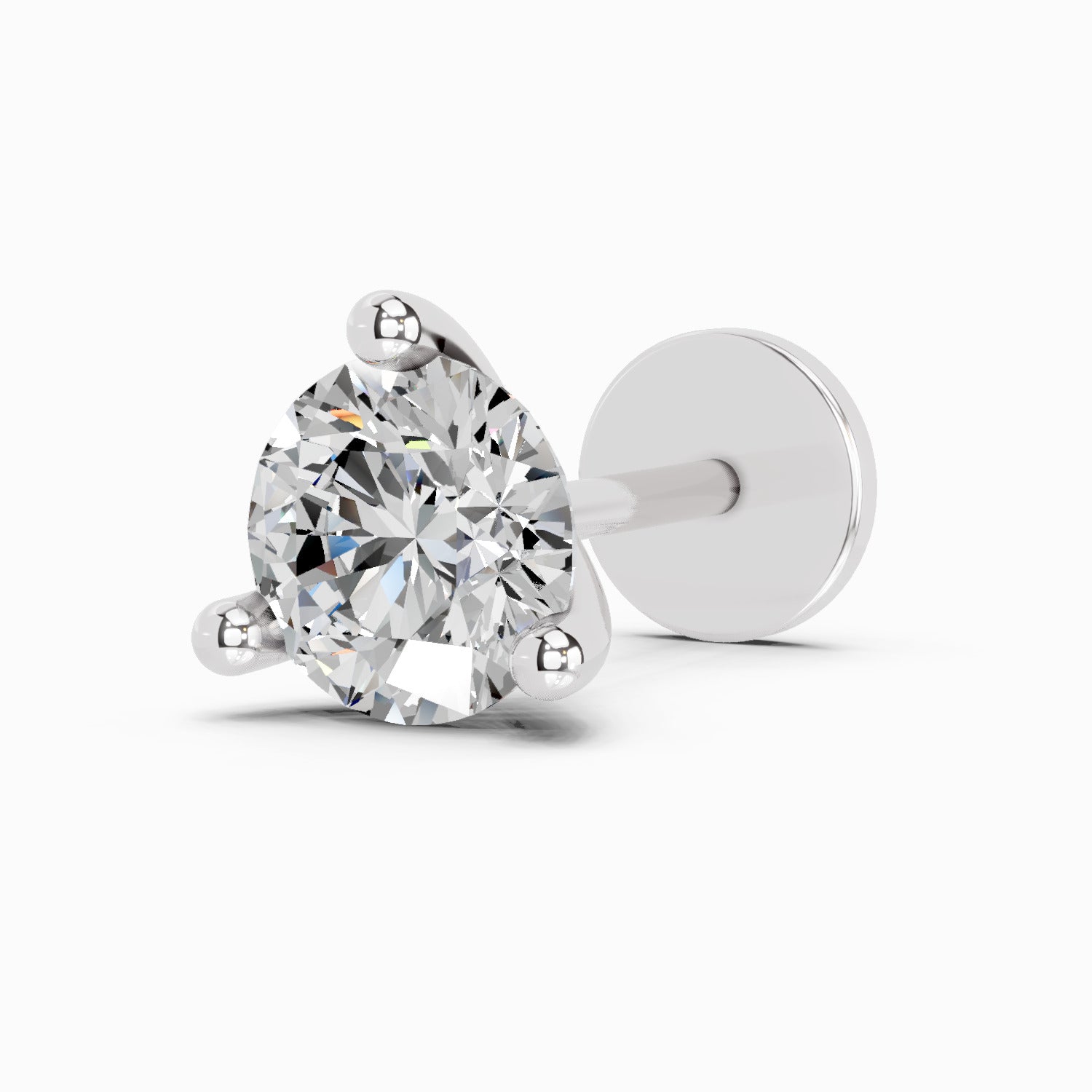 0.08 Carat Round Shape 3 Prong Solitaire Diamond Nose Pin | 14K White Gold-Screw