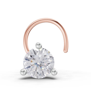 0.08 Ct Round Shape 3 Prong Solitaire Diamond Nose Pin | 14K Rose Gold