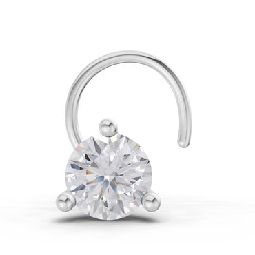 0.08 Ct Round Shape 3 Prong Solitaire Diamond Nose Pin | 14K White Gold