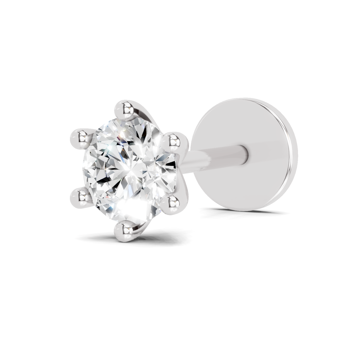 0.14 Carat Round Shape Solitaire Six Prong Diamond Nose Pin | 14K White Gold-Screw
