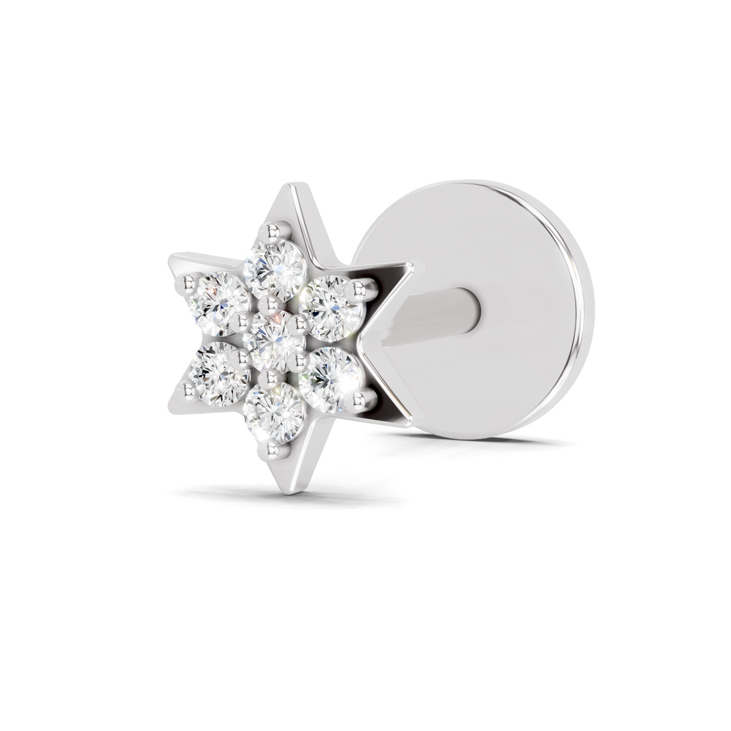0.03 Carat Lab Grown Diamond Star Flatback Nosepin | 14K White Gold (Screw)