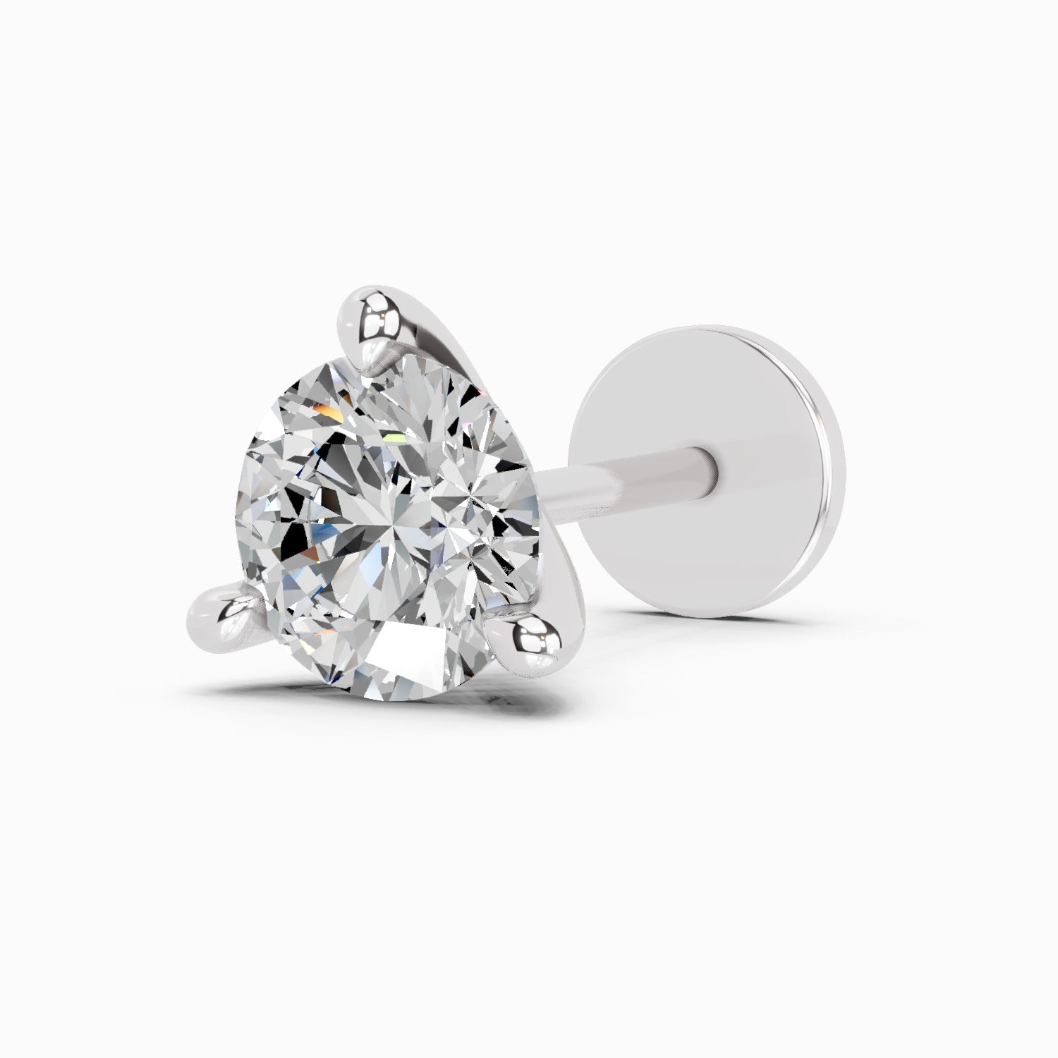 0.06 Carat Round Shape 3 Prong Solitaire Diamond Nose Pin | 14K White Gold-Screw