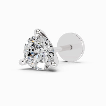 0.06 Carat Round Shape 3 Prong Solitaire Diamond Nose Pin | 14K White Gold-Screw