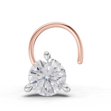 0.06 Ct Round Shape 3 Prong Solitaire Diamond Nose Pin | 14K Rose Gold