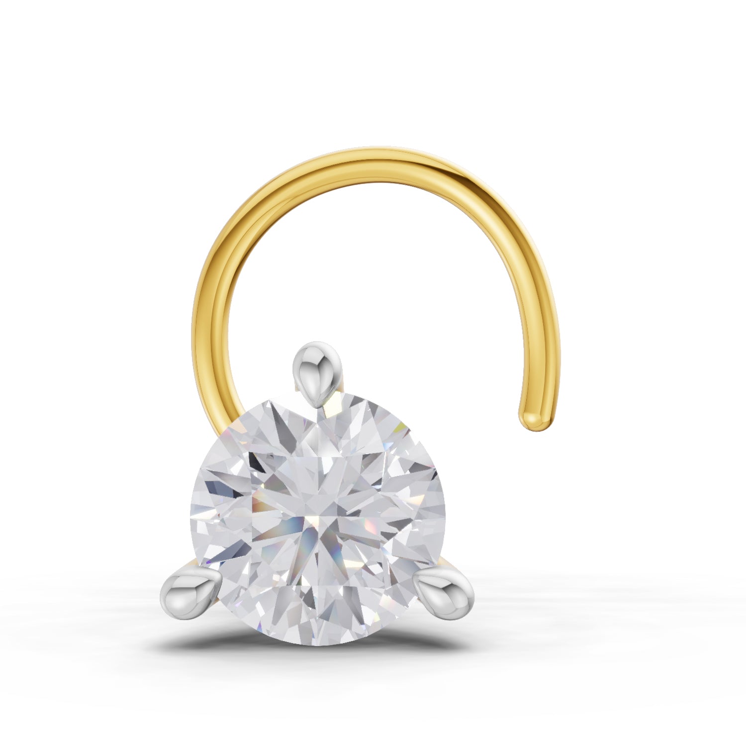 0.06 Ct Round Shape 3 Prong Solitaire Diamond Nose Pin | 14K Yellow Gold