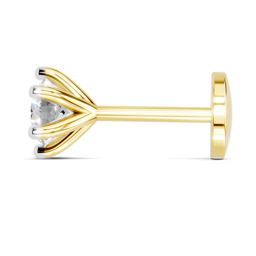 0.05 Carat Lab Grown Diamond Solitaire Flat-Back Labret Nosepin | 14K Yellow Gold (Screw)
