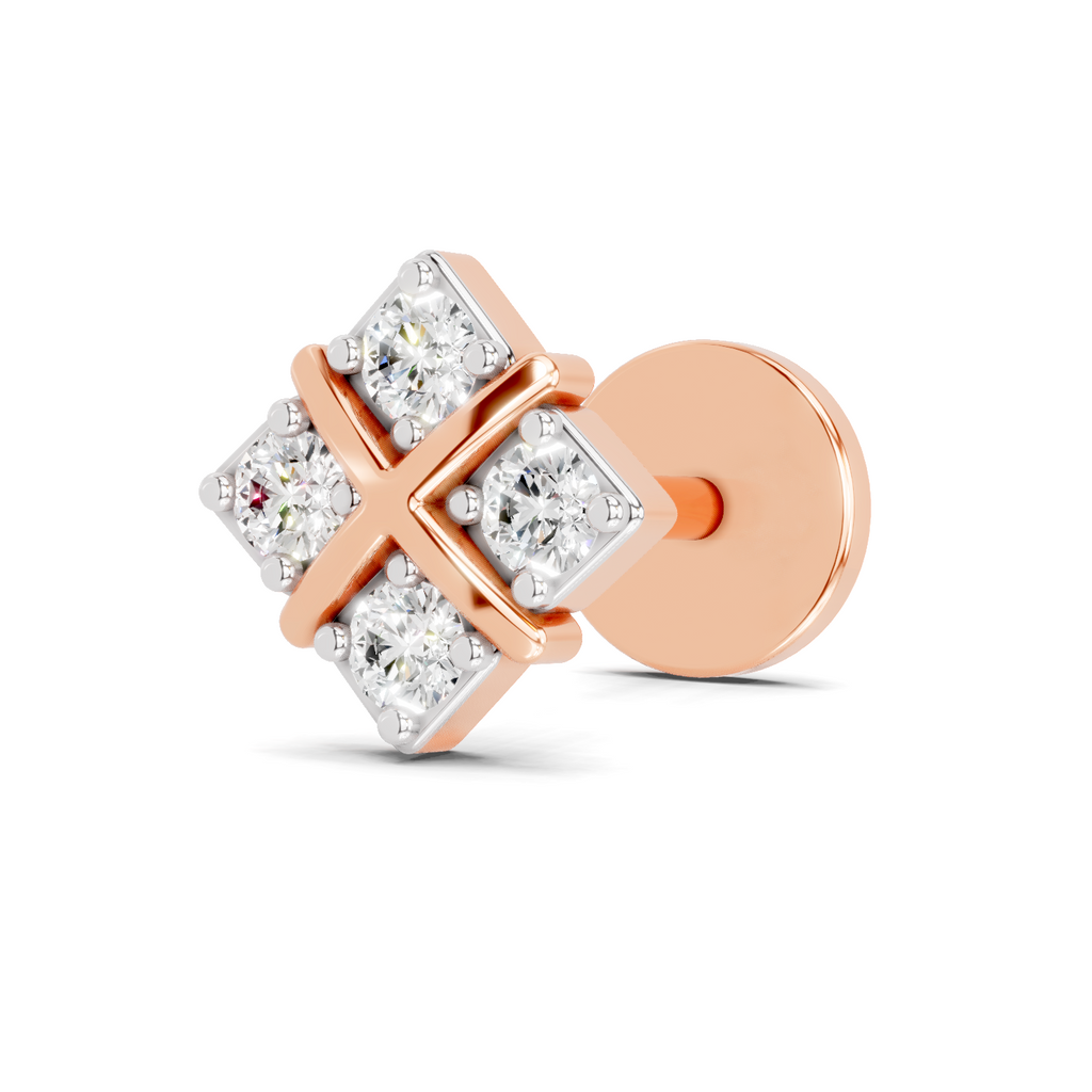 0.09 Carat Lab Grown Diamond Royal Four Nosepin | 14K Rose Gold (Screw)