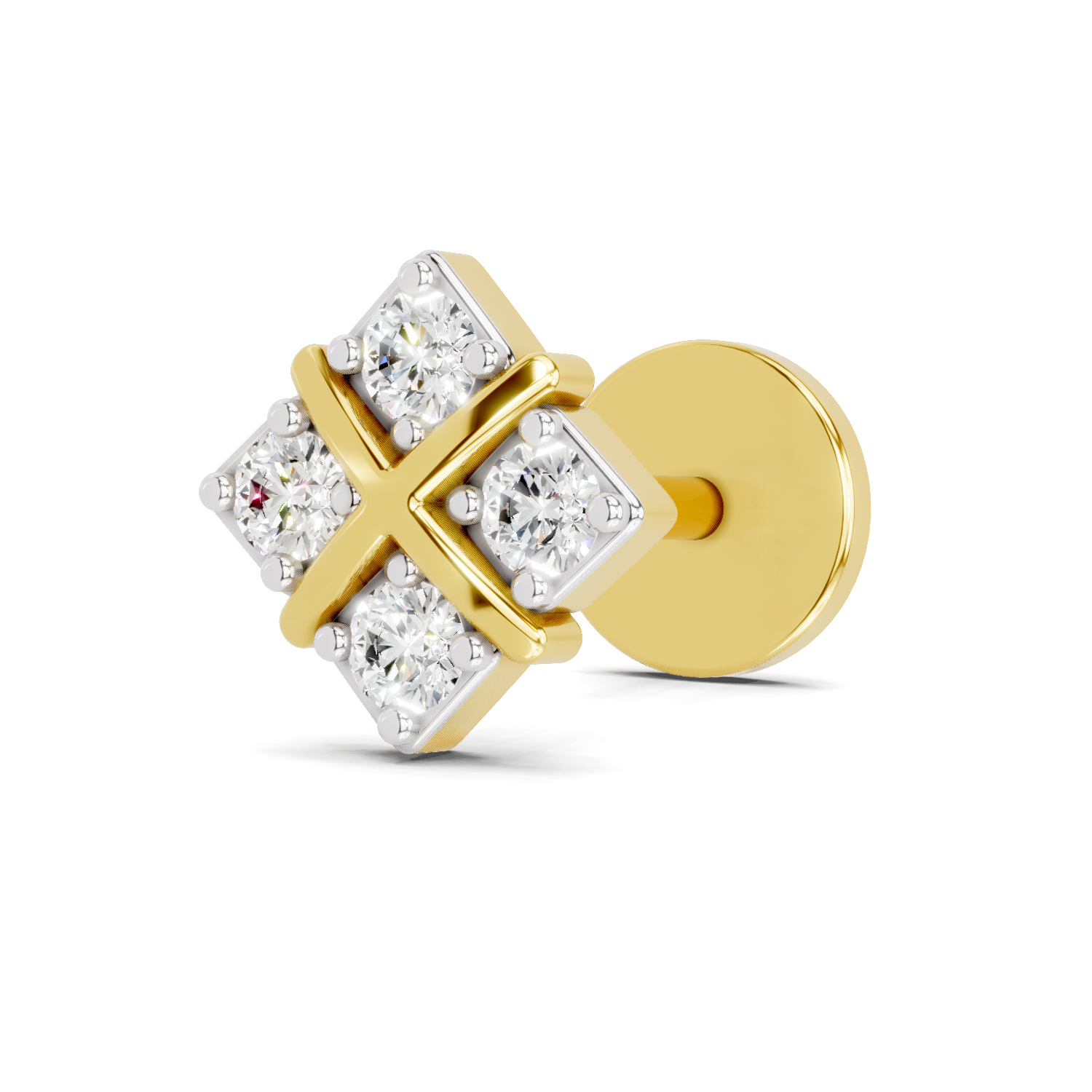 0.09 Carat Lab Grown Diamond Royal Four Nosepin | 14K Yellow Gold (Screw)