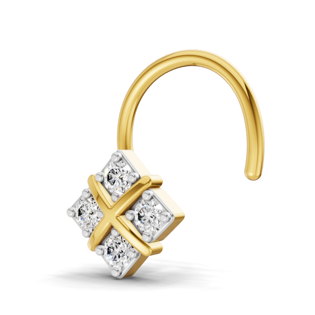0.09 Carat Lab Grown Diamond Royal Four Nosepin | 14K Yellow Gold (Wire)