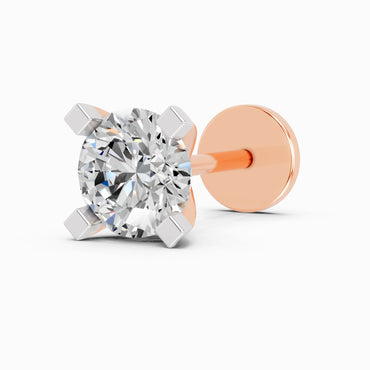 0.35 Carat Round Shape 4 Prong Solitaire Diamond Nose Pin | 14K Rose Gold-Screw