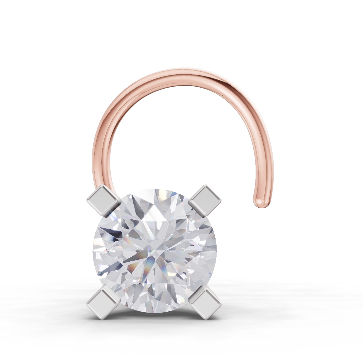 0.35 Ct Round Shape 4 Prong Solitaire Diamond Nose Pin | 14K Rose Gold