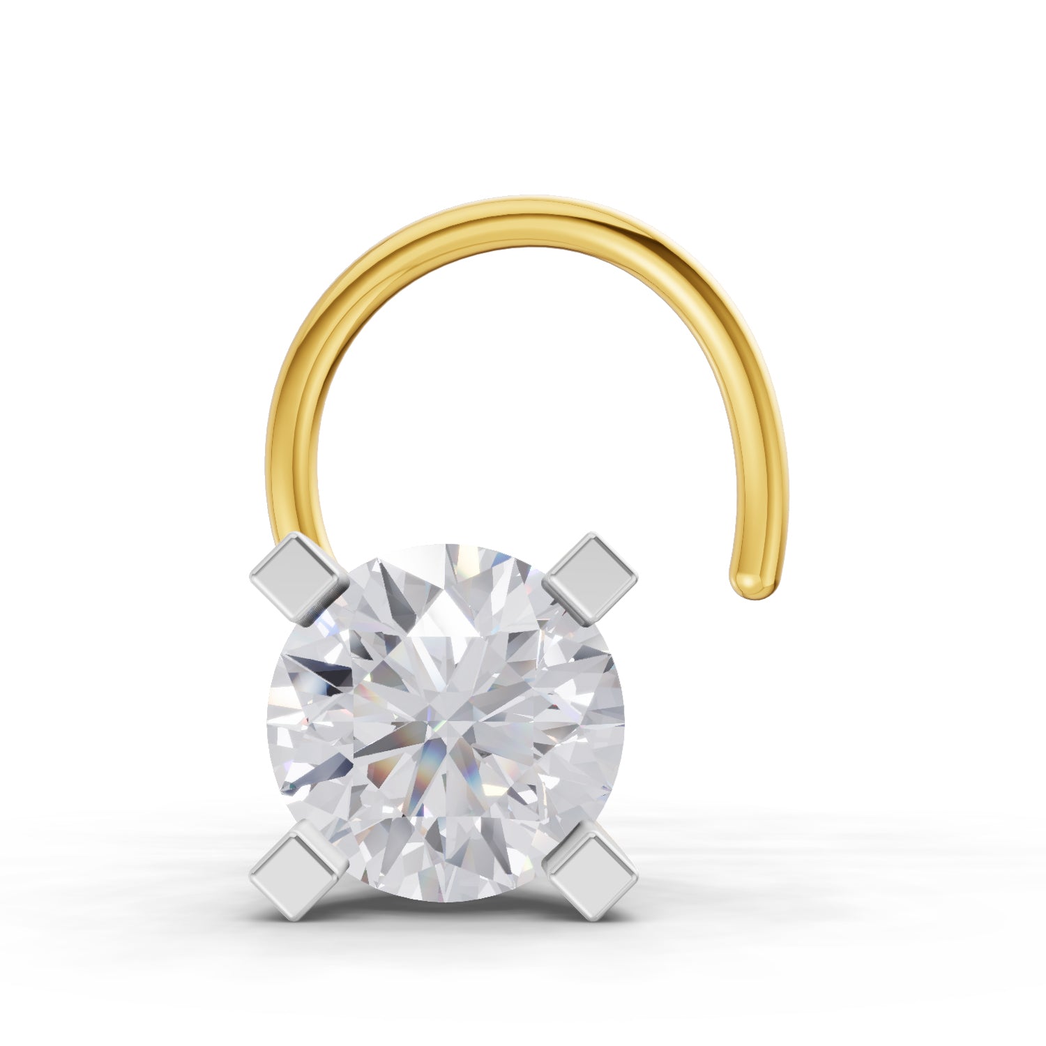 0.35 Ct Round Shape 4 Prong Solitaire Diamond Nose Pin | 14K Yellow Gold