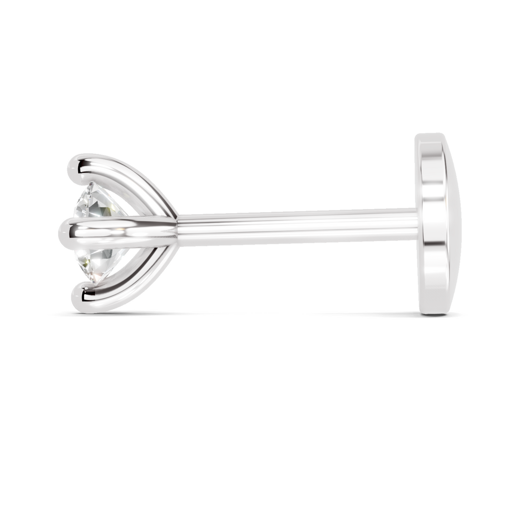 0.06 Carat Lab Grown Diamond 4-Prong Nose Stud Nosepin | 14K White Gold (Screw)