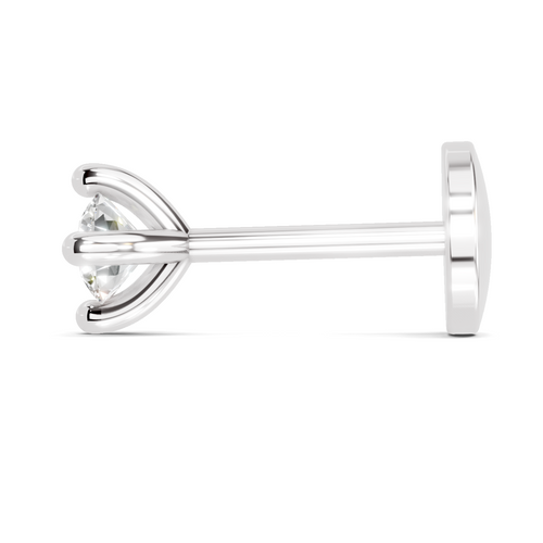 0.06 Carat Lab Grown Diamond 4-Prong Nose Stud Nosepin | 14K White Gold (Screw)