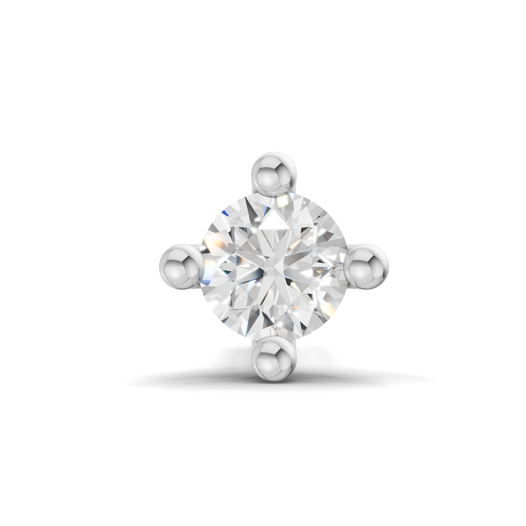 0.06 Carat Lab Grown Diamond 4-Prong Nose Stud Nosepin | 14K White Gold (Screw)