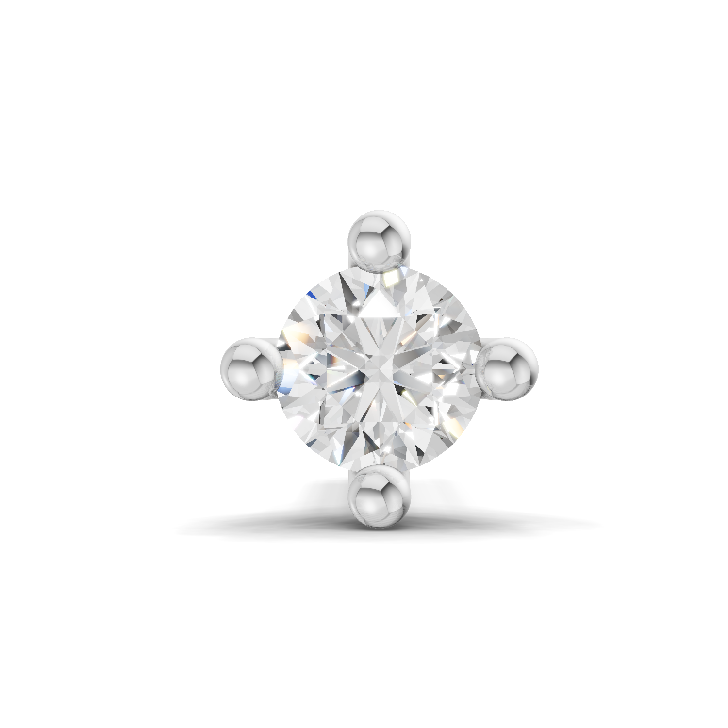 0.06 Carat Lab Grown Diamond 4-Prong Nose Stud Nosepin | 14K White Gold (Screw)