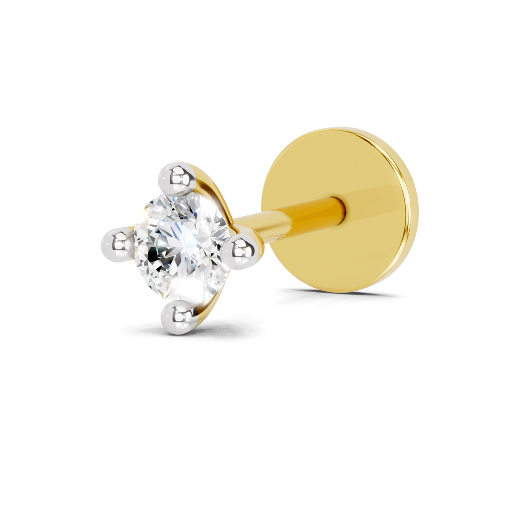 0.06 Carat Lab Grown Diamond 4-Prong Nose Stud Nosepin | 14K Yellow Gold (Screw)