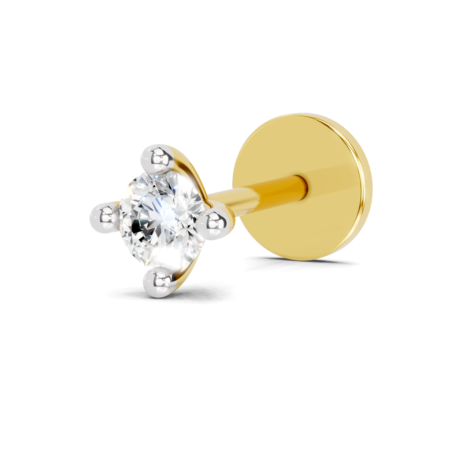 0.06 Carat Lab Grown Diamond 4-Prong Nose Stud Nosepin | 14K Yellow Gold (Screw)