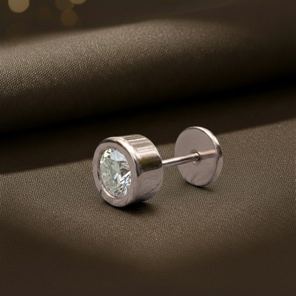 0.50 Carat Round Shape Bezel Solitaire Diamond Nose Pin | 14K Yellow Gold -Screw