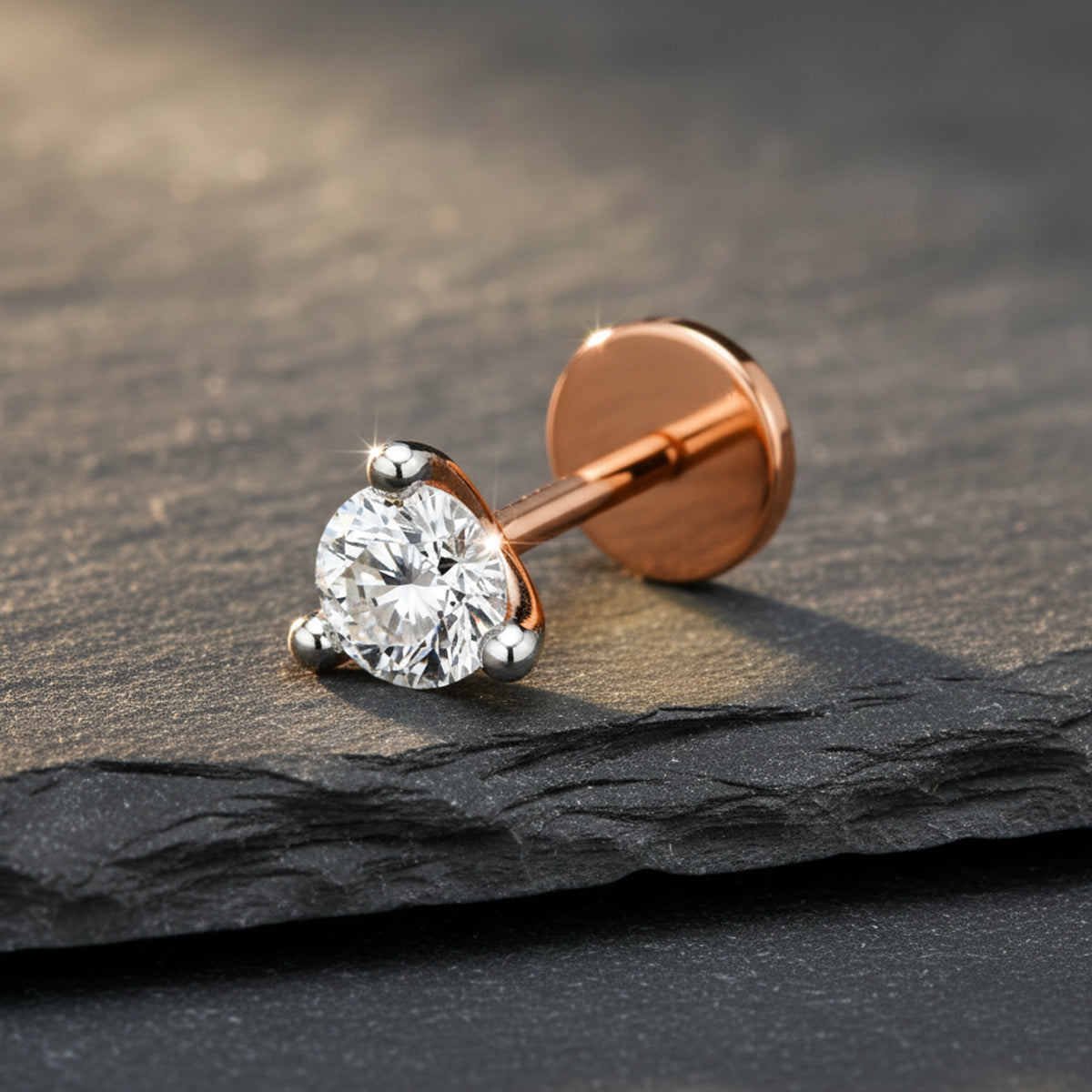 0.21 Carat Round Shape 3 Prong Solitaire Diamond Nose Pin | 14K Yellow Gold-Screw