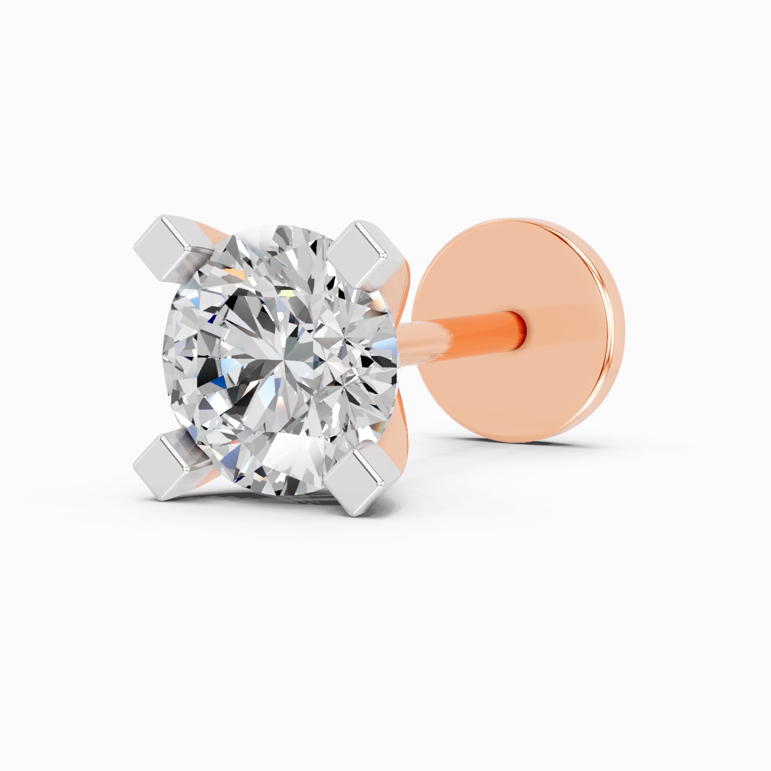 0.10 Carat Round Shape Solitaire Diamond Nose Pin | 14K Rose Gold-Screw