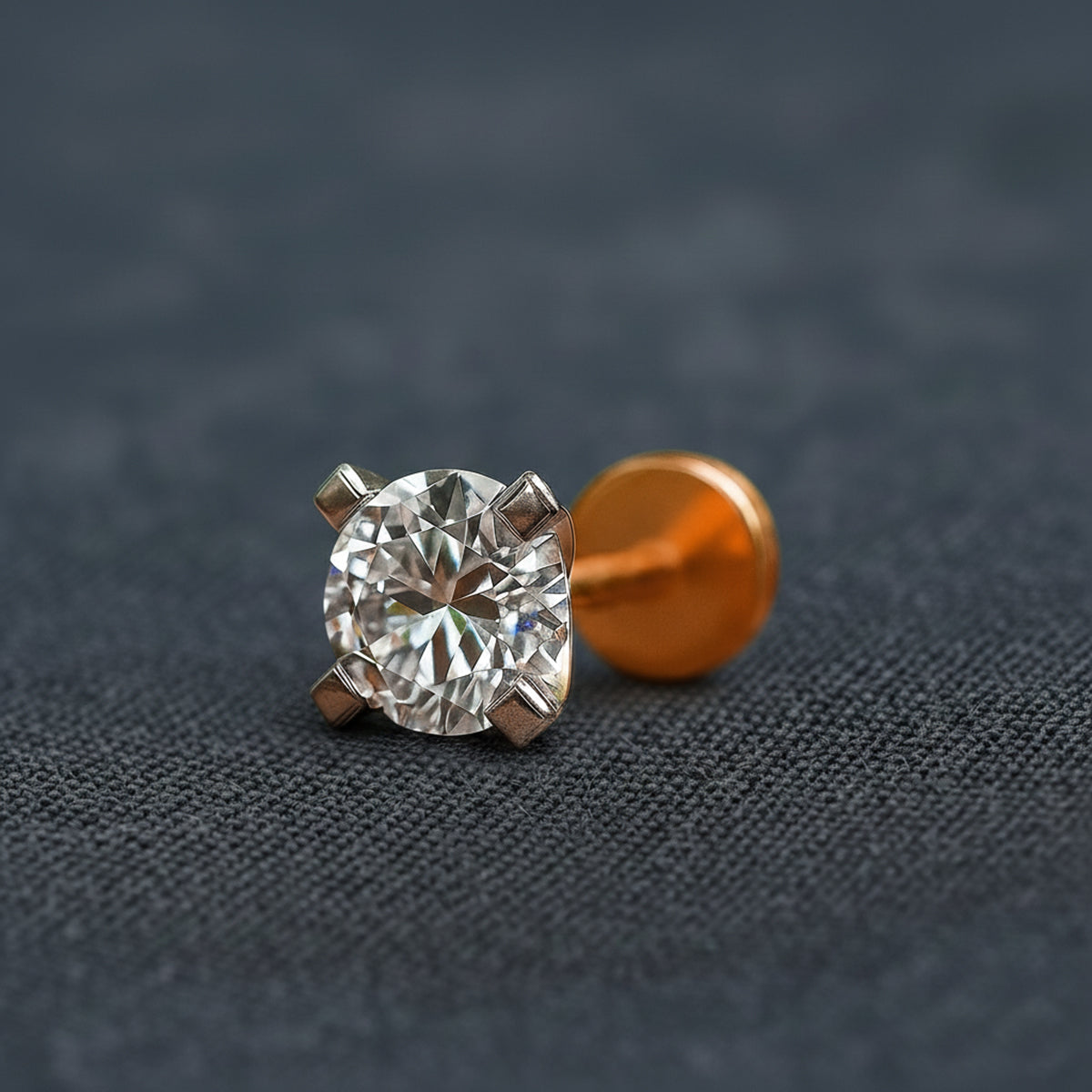 0.21 Carat Round Shape 4 Prong Solitaire Diamond Nose Pin | 14K Yellow Gold-Screw