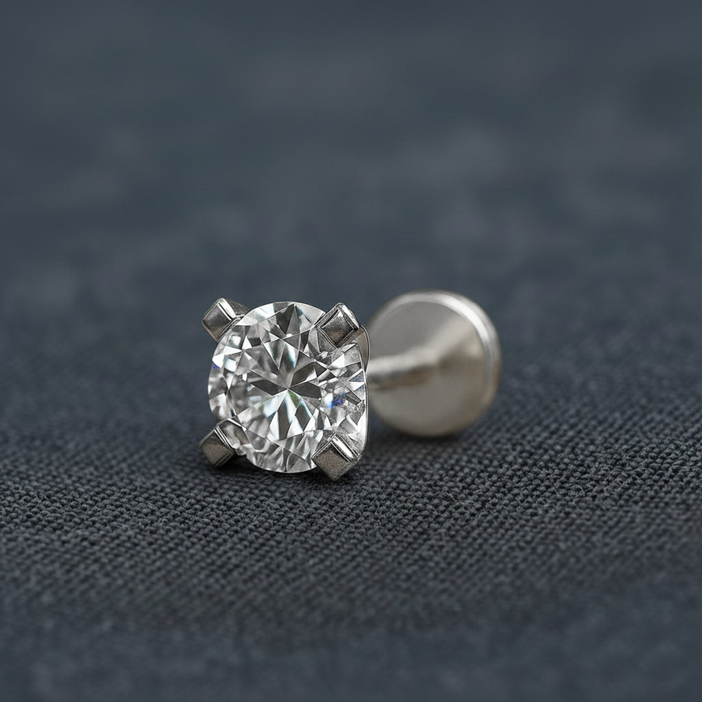 0.21 Carat Round Shape 4 Prong Solitaire Diamond Nose Pin | 14K Yellow Gold-Screw