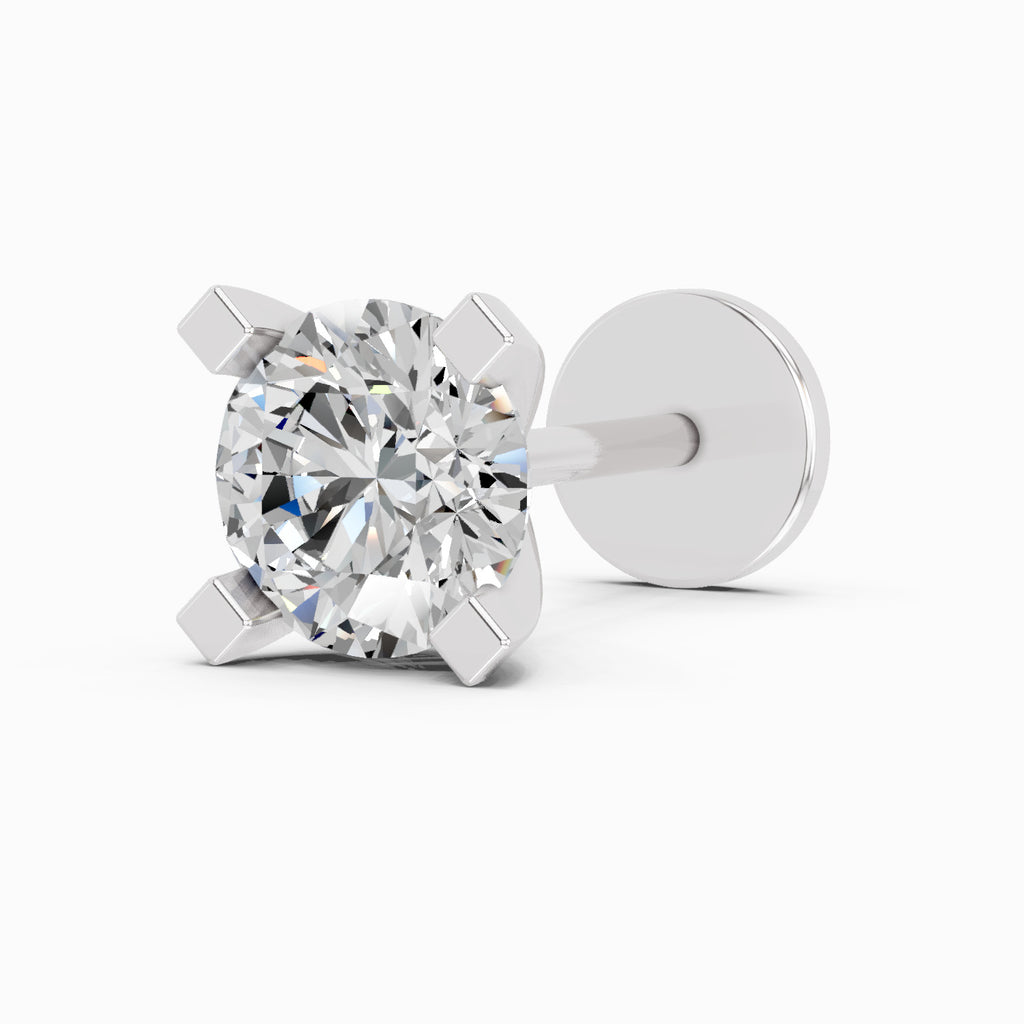 0.21 Carat Round Shape 4 Prong Solitaire Diamond Nose Pin | 14K Yellow Gold-Screw