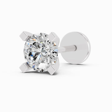 0.21 Carat Round Shape 4 Prong Solitaire Diamond Nose Pin | 14K White Gold-Screw