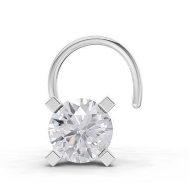 0.21 Ct Round Shape 4 Prong Solitaire Diamond Nose Pin | 14K White Gold