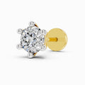 0.10 Carat Round Shape 6 Prong Solitaire Diamond Nose Pin | 14K Yellow Gold-Screw