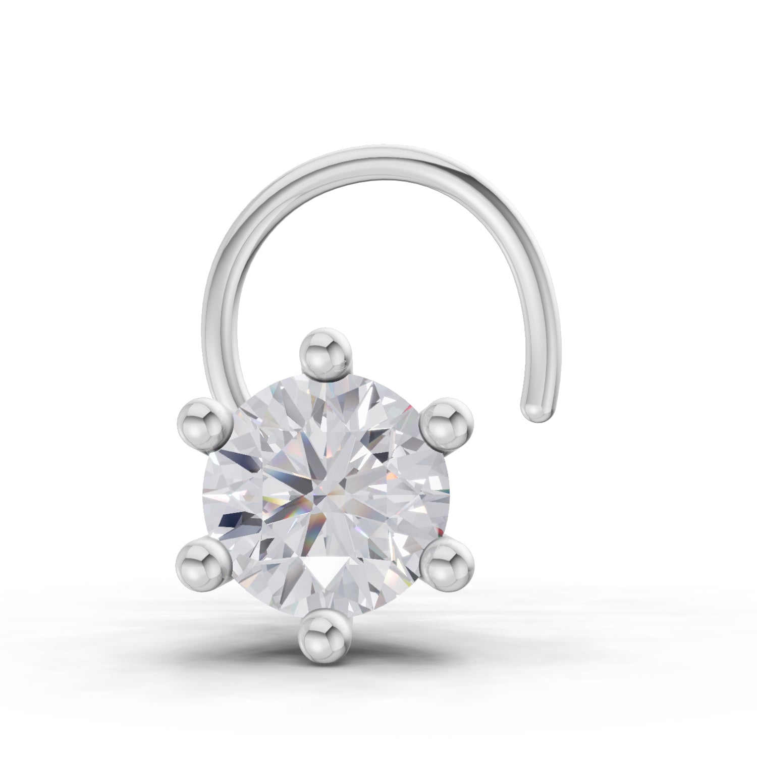 0.10 Ct Round Shape 6 Prong Solitaire Diamond Nose Pin | 14K White Gold
