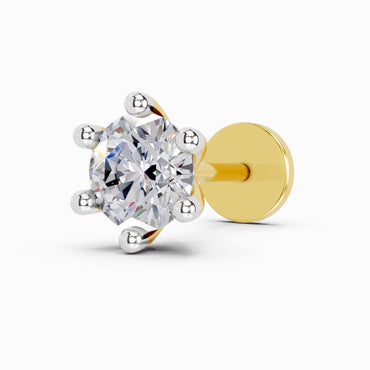 0.15 Carat Round Shape Solitaire Diamond Nose Pin | 14K Yellow Gold-Screw