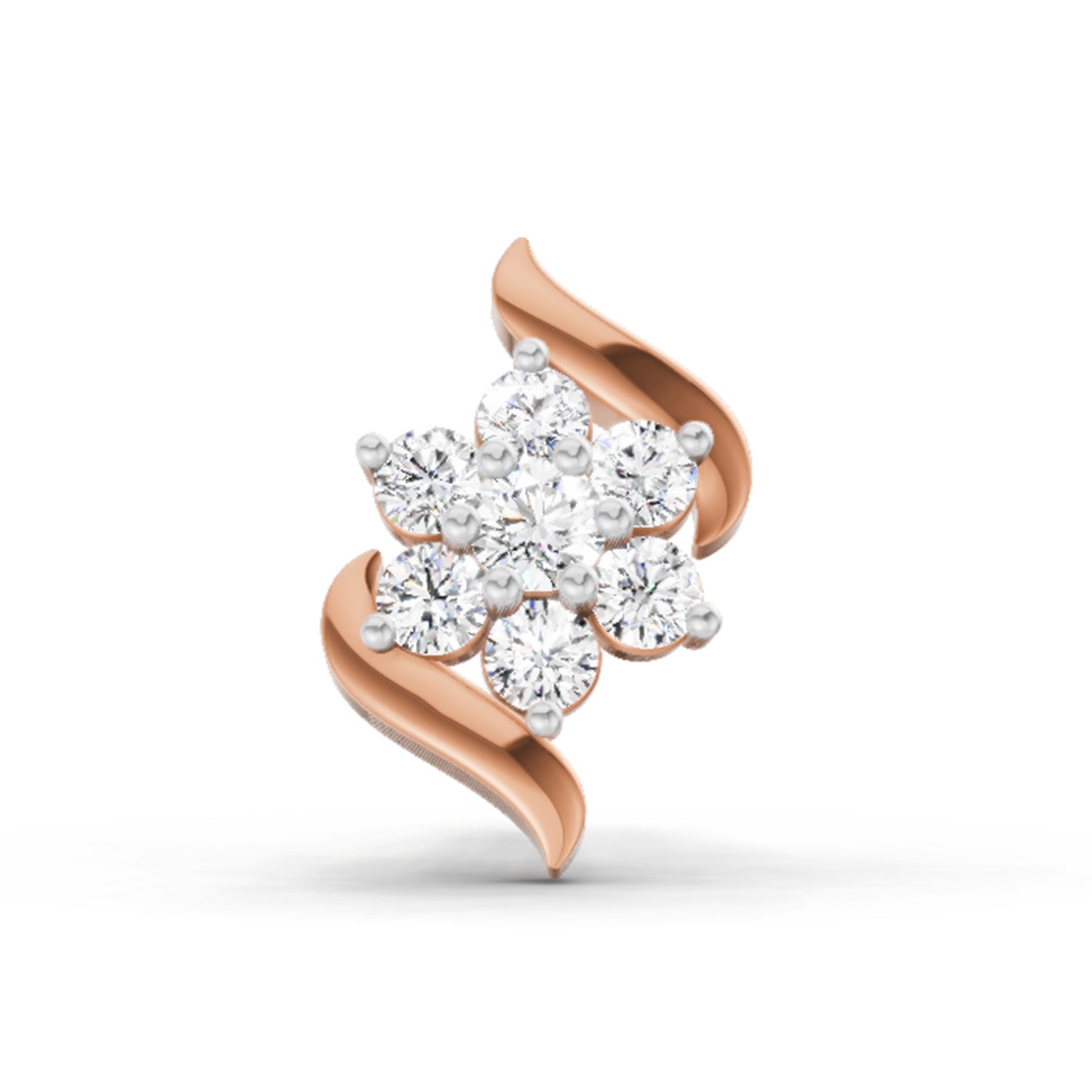 0.07 Ct Swirl Nose Pin Round Shape | 14K Yellow Gold