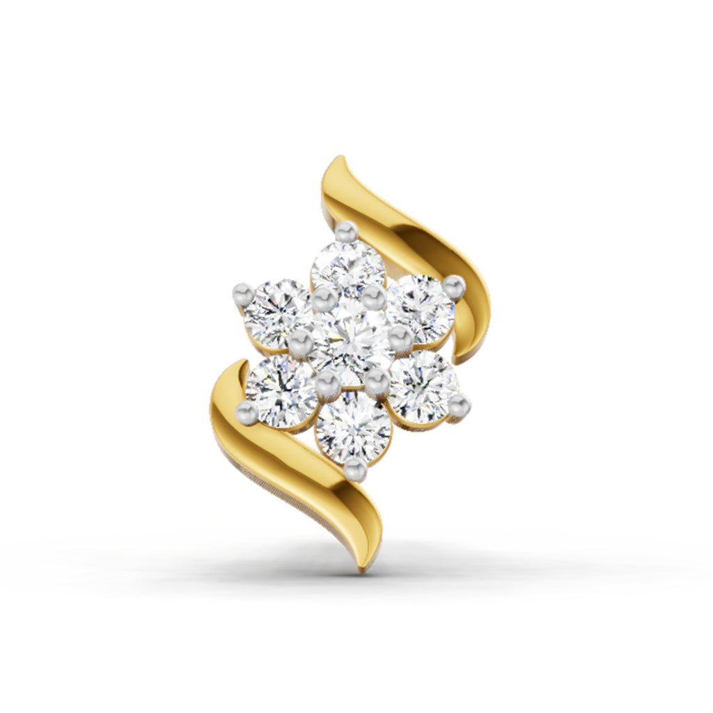 0.07 Ct Swirl Nose Pin Round Shape | 14K Yellow Gold