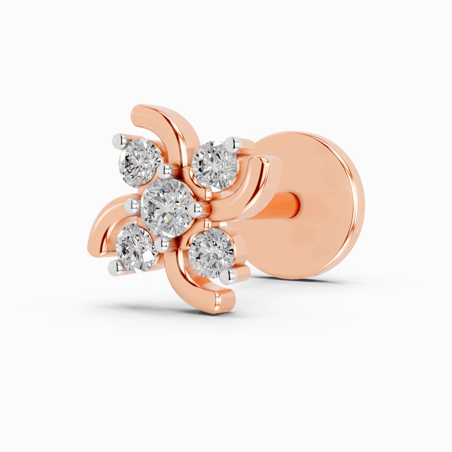 0.06 Ct Floral Stud Round Shape Nose Pin | 14K White Gold-Screw