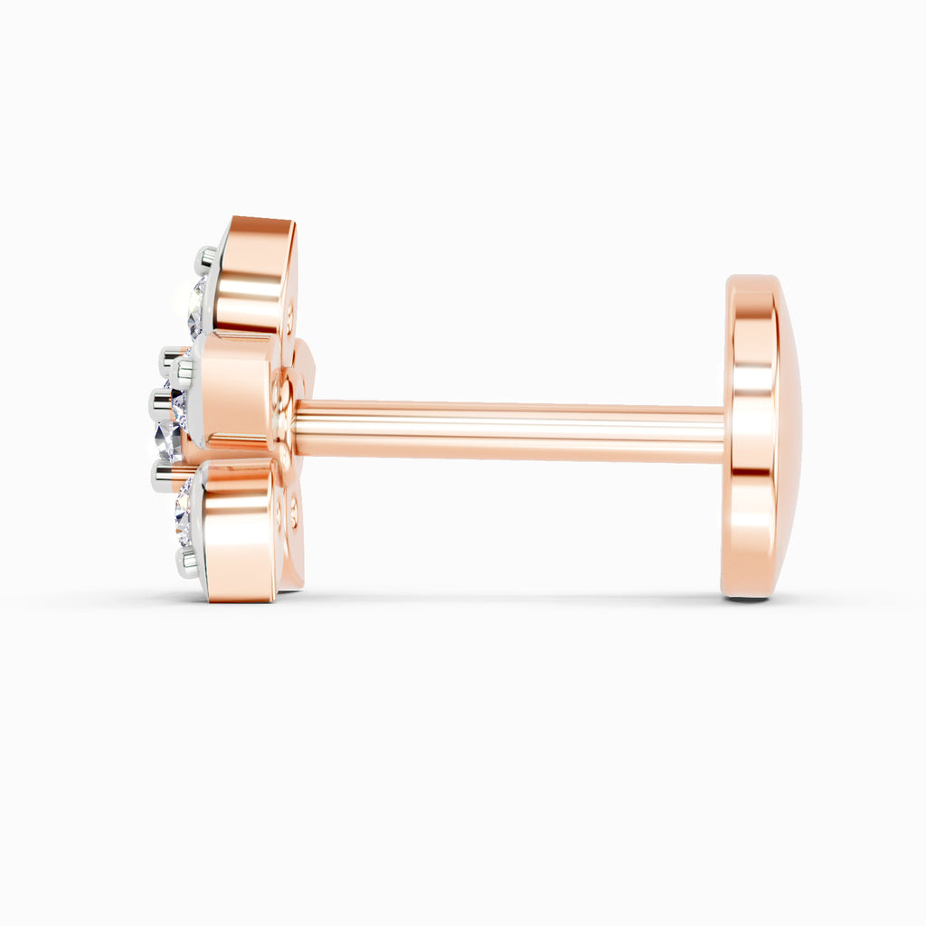 0.06 Ct Floral Stud Round Shape Nose Pin | 14K Yellow Gold