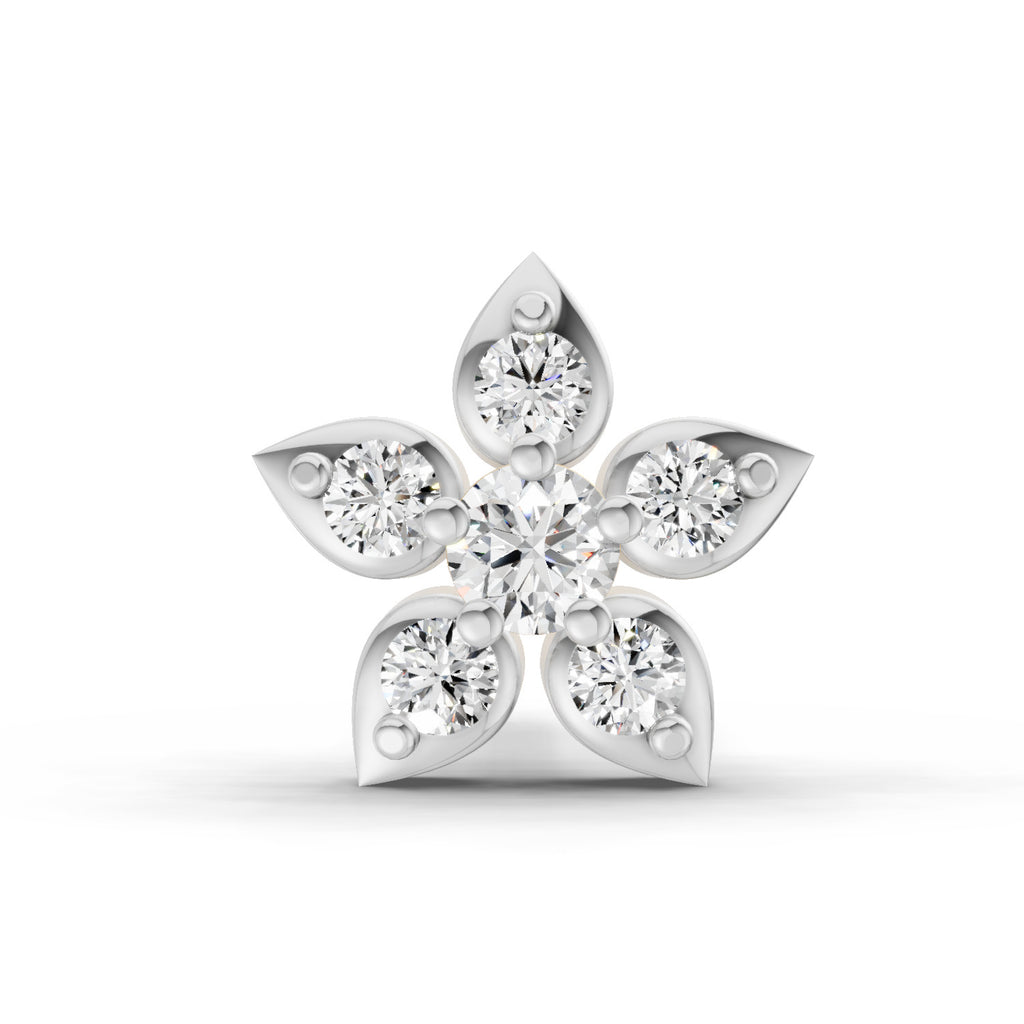 0.06 Ct Floral Stud Round Shape Nose Pin | 14K Yellow Gold