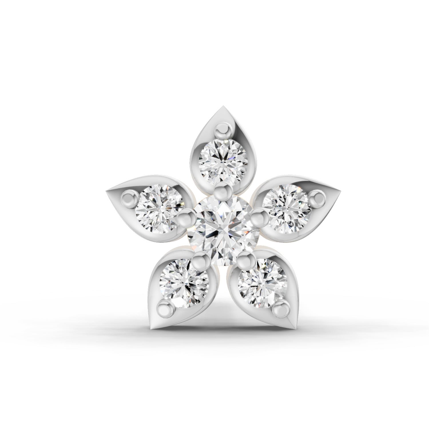 0.06 Ct Floral Stud Round Shape Nose Pin | 14K Yellow Gold