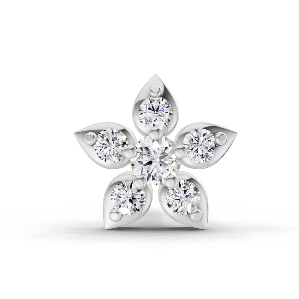 0.06 Ct Floral Stud Round Shape Nose Pin | 14K Yellow Gold