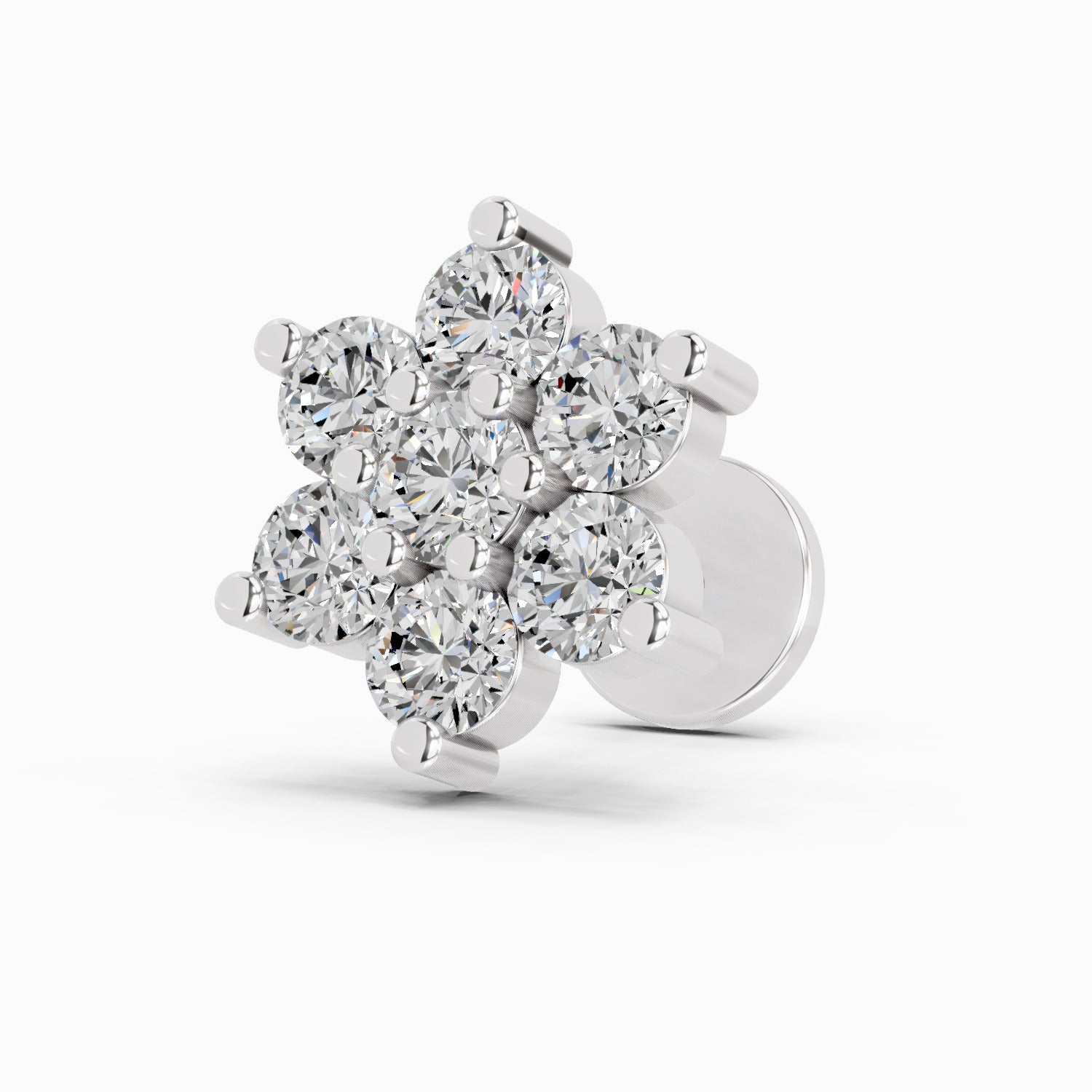 0.48 Carat Round Shape floral cluster Diamond Nose Pin | 14K White Gold-Screw