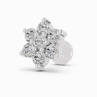 0.48 Carat Round Shape floral cluster Diamond Nose Pin | 14K White Gold-Screw