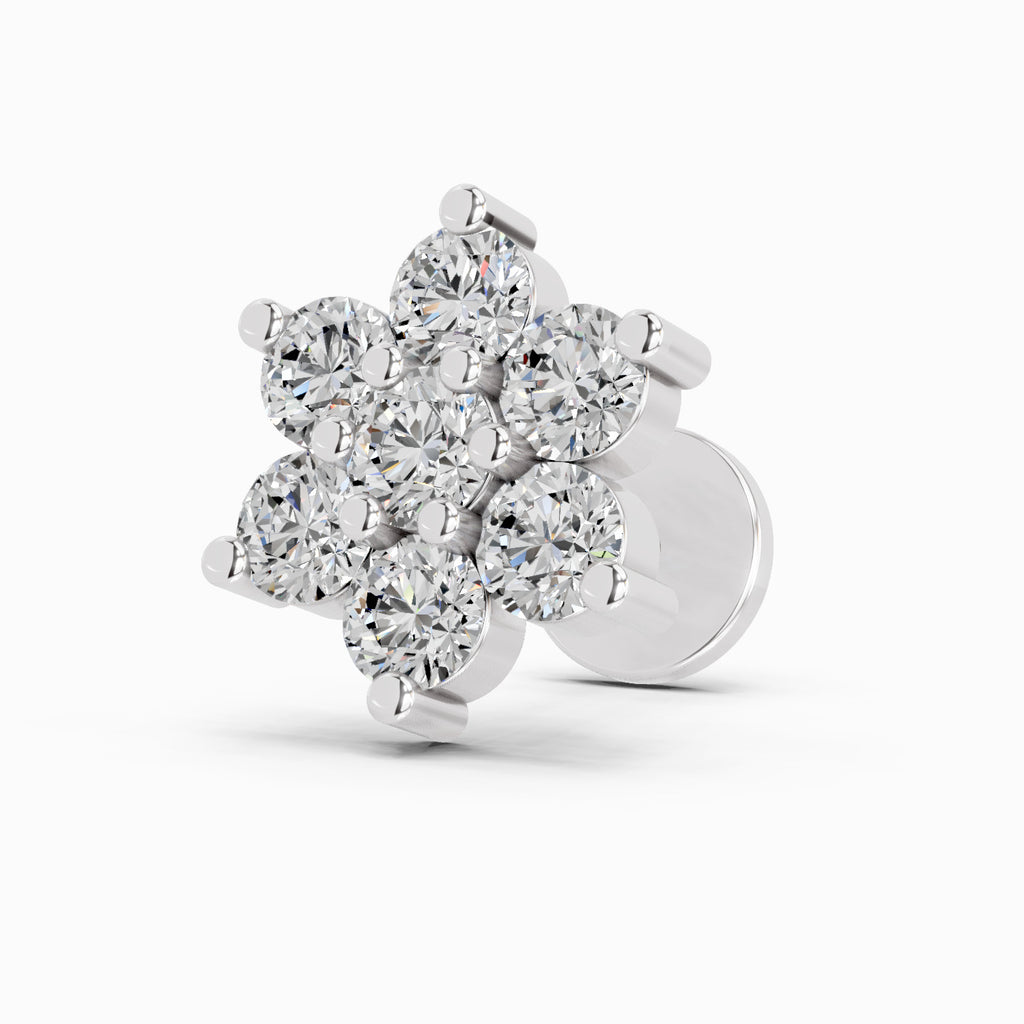 0.48 Carat Round Shape floral cluster Diamond Nose Pin | 14K Rose Gold-Screw