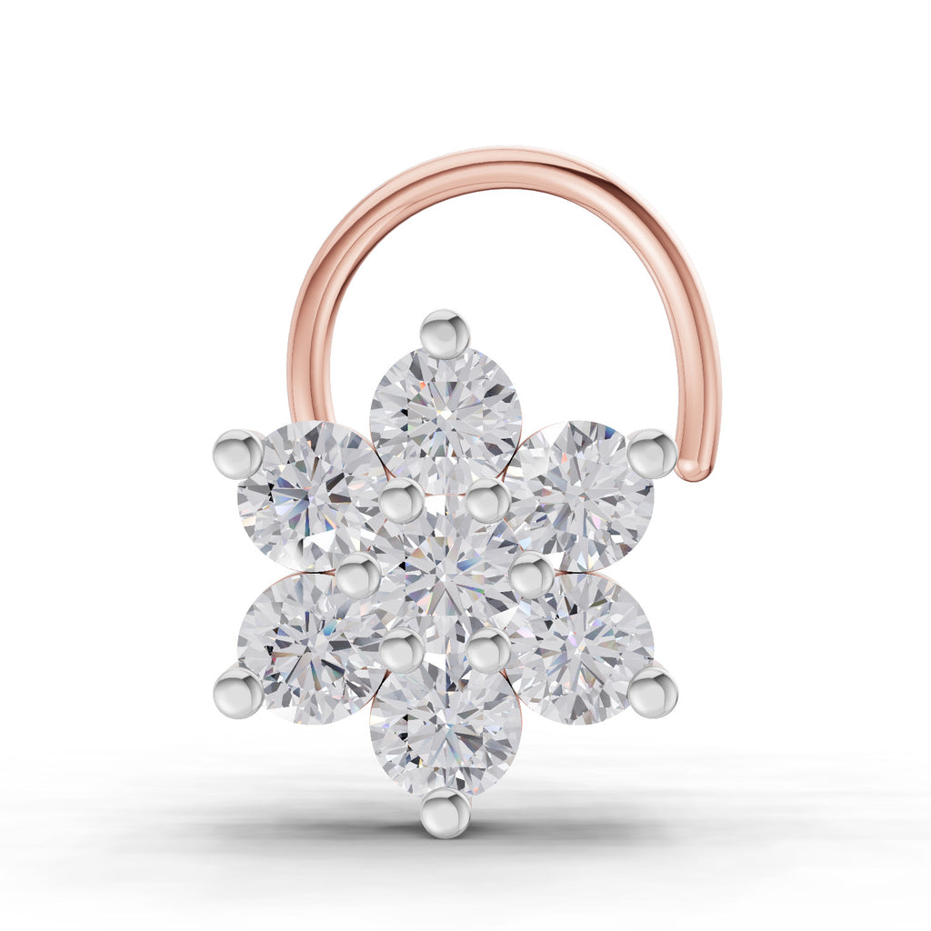 0.48 Carat Round Shape floral cluster Diamond Nose Pin | 14K Yellow Gold